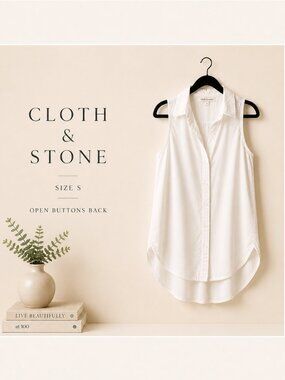 Tencel White Sleeveless Blouse Open Back Buttons S Cloth & Stone